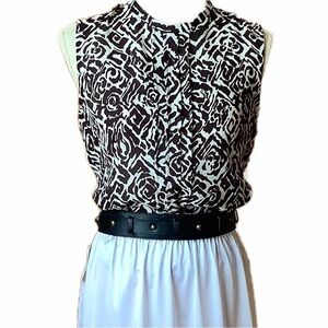 Harve Benard Chocolate Brown Cream Floral Sleeveless Blouse Tank Top M